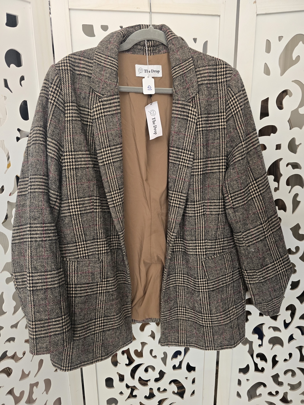 Boyfriend Tre Dettaglio Plaid Tailored Blazer Jacket in Gray and Brown